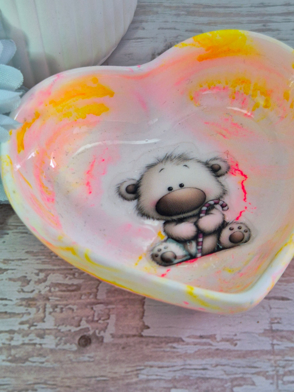 Handmade resincrete trinket dish with cute teddy design