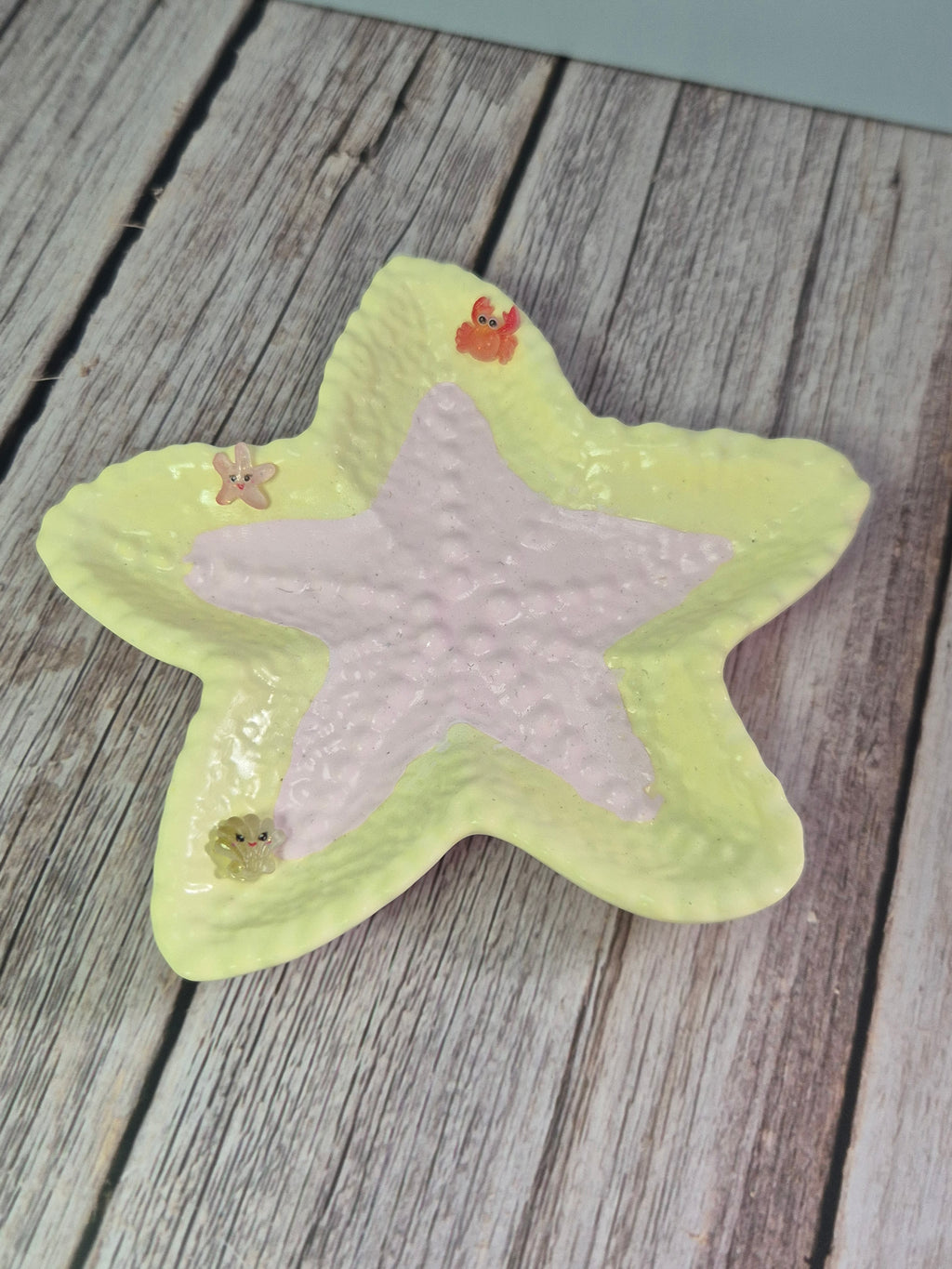 Yellow pink resincrete starfish trinket dish 